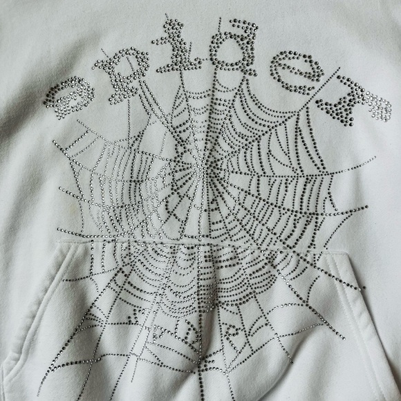 Sp5der OG Rhinestone Logo White Hoodie Sweatshirt Size Medium - Picture 3 of 8